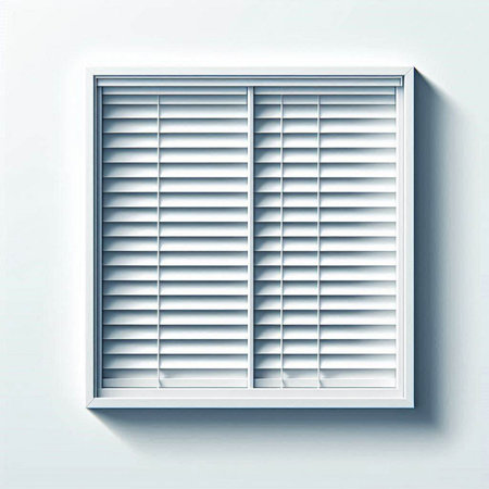 Window with white blinds on a white wall. Vector illustration.のイラスト素材