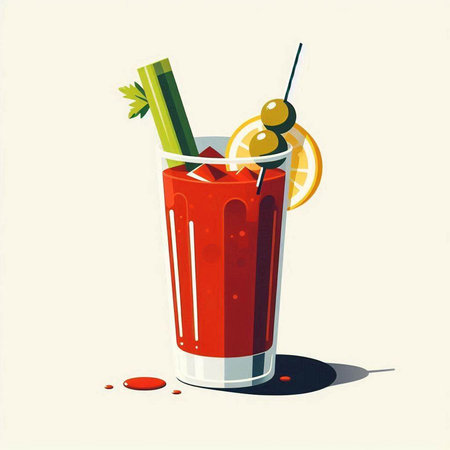 Bloody Mary cocktail with lemon and celery. Vector illustration.のイラスト素材