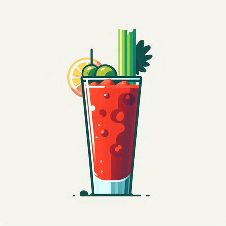 Bloody Mary cocktail with celery, celery and tomato. Vector illustration.のイラスト素材
