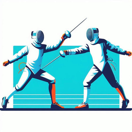 Fencing duel. Vector illustration in retro style. Sport theme.のイラスト素材