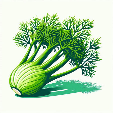 Illustration of fresh green fennel with shadow on white backgroundのイラスト素材