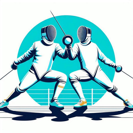 Fencing duel. Two men in sportswear, vector illustrationのイラスト素材