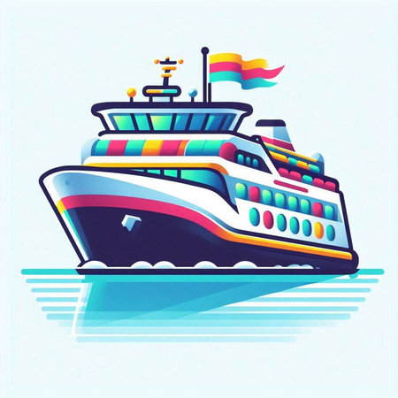 Cruise ship on the sea. Vector illustration in flat style.のイラスト素材