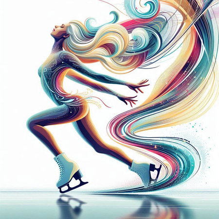 Figure skating. Woman figure skater. Abstract colorful background. Vector illustration.のイラスト素材