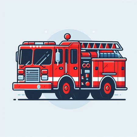 Fire engine vector illustration, flat style. Firefighter vehicle icon.のイラスト素材