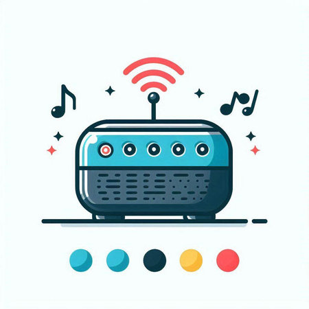 Vector icon of radio tuner with signal. Flat style illustration.のイラスト素材