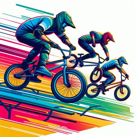 Bike riders in action. Vector illustration of bicycle riders in action.のイラスト素材