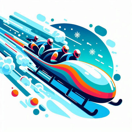 Snowboarder riding a snowmobile in the mountains, vector illustrationのイラスト素材