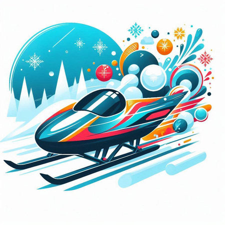 snowmobile on the background of snowflakes, vector illustrationのイラスト素材