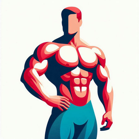 Vector illustration of a strong muscular man with arms akimbo.のイラスト素材