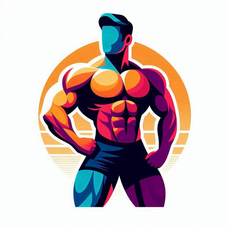 Bodybuilder man. Vector illustration. Isolated on white background.のイラスト素材