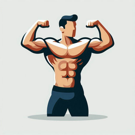 Bodybuilder flexing his muscles. Vector illustration in cartoon style.のイラスト素材