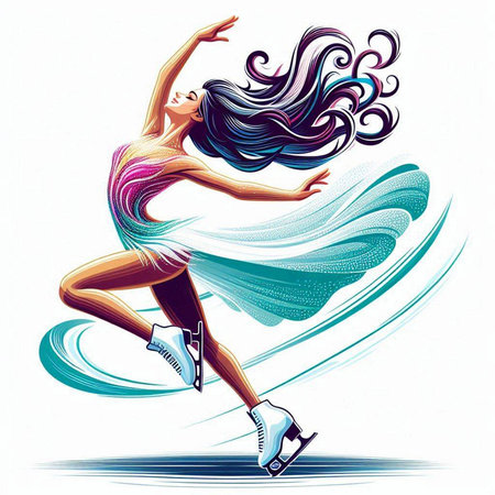 Beautiful girl figure skater with long hair. Vector illustration.のイラスト素材