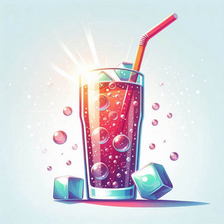 Vector illustration of a glass of cola with ice cubes and strawのイラスト素材
