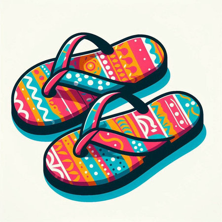 Colorful flip flops on white background. Vector illustration in retro style.のイラスト素材