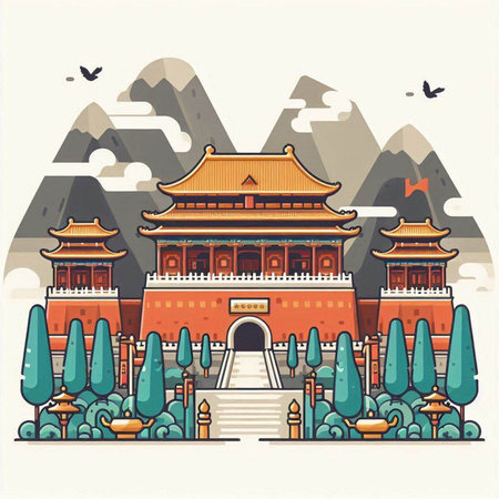 Vector illustration of chinese temple in flat style. Landmarks of China.のイラスト素材