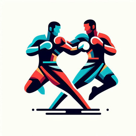 Boxing couple, man and woman fighting in the ring, vector illustration.のイラスト素材