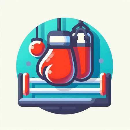 Pair of boxing gloves on the shelf in the gym. Vector illustrationのイラスト素材