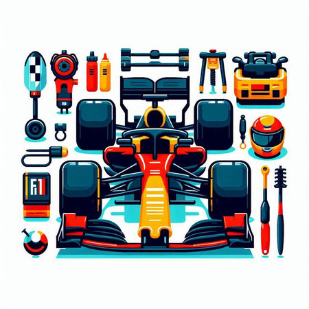 Set of sport equipment for karting. Vector illustration in flat styleのイラスト素材