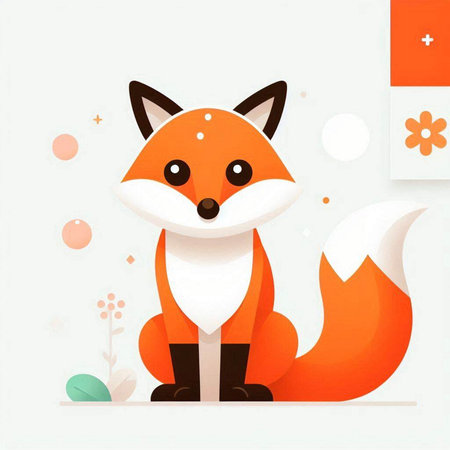 Cute cartoon fox with flowers on white background. Vector illustration.のイラスト素材