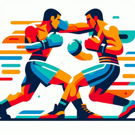 Boxing competition. Vector illustration of two boxers fighting with boxing gloves.のイラスト素材