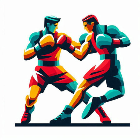 Two boxers in red, orange and green colors. Vector illustration.のイラスト素材