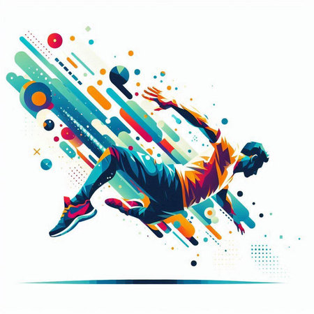 Illustration of a breakdancer jumping with colorful background, vector illustrationのイラスト素材