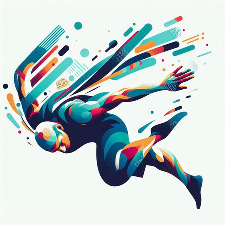 Vector illustration of a young man jumping with abstract background. Vector illustration.のイラスト素材