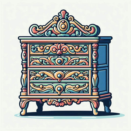 Vintage chest of drawers. Vector illustration in retro style.のイラスト素材