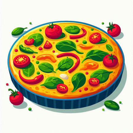 Pizza with tomatoes, basil and mozzarella. Vector illustrationのイラスト素材