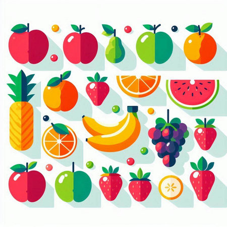 Fruit icons set. Flat design. Vector illustration, EPS 10のイラスト素材