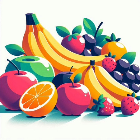 Fruit background with a lot of fruit and berries. Vector illustration.のイラスト素材