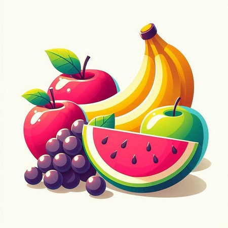 Fruit vector illustration of bananas, apples, grapes and watermelonのイラスト素材
