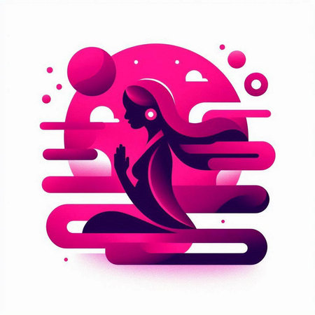Silhouette of a woman meditating on a pink background. Vector illustration.のイラスト素材