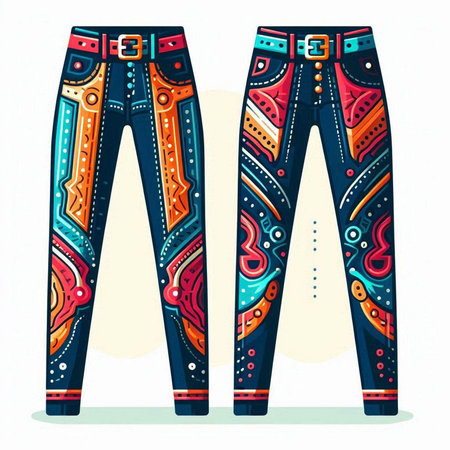 Pants with ethnic ornament. Vector illustration of a pair of jeans.のイラスト素材