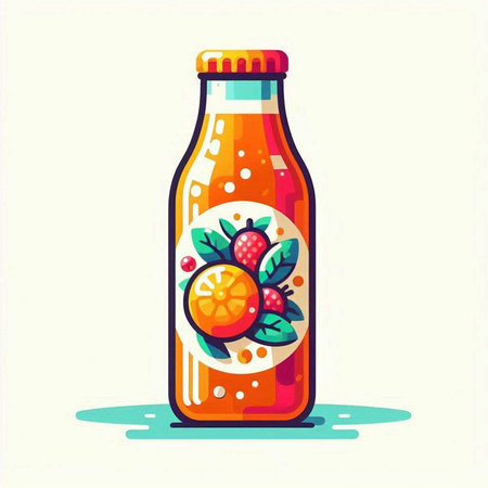 Bottle of fruit juice with fruits and berries. Vector illustration.のイラスト素材