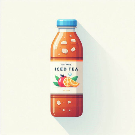 Vector illustration of a bottle of tea with mint leaves and orange slices.のイラスト素材