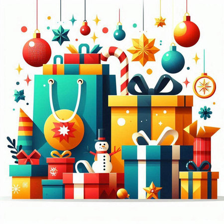 Christmas background with gifts and decorations. Vector illustration. Eps 10.のイラスト素材