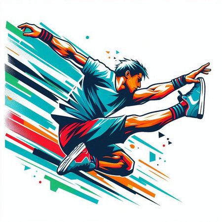 illustration of a badminton player jumping with a ball in his handのイラスト素材