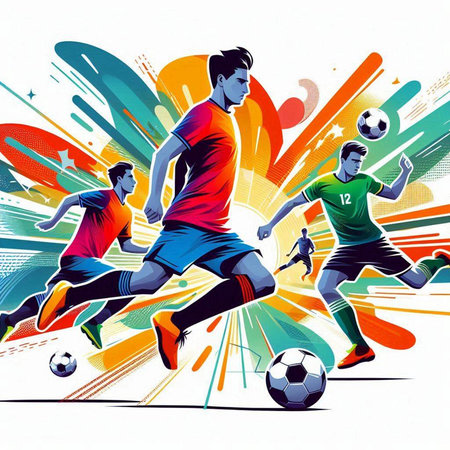 Soccer players on abstract colorful background. Vector illustration for your designのイラスト素材