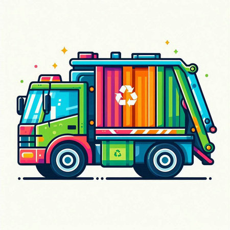 Garbage truck. Garbage truck in flat style. Vector illustration.のイラスト素材