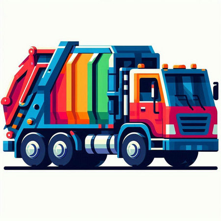 Garbage truck isolated on white background. Vector illustration in flat style.のイラスト素材