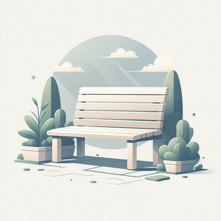 Wooden bench in the park. Vector illustration in flat style.のイラスト素材