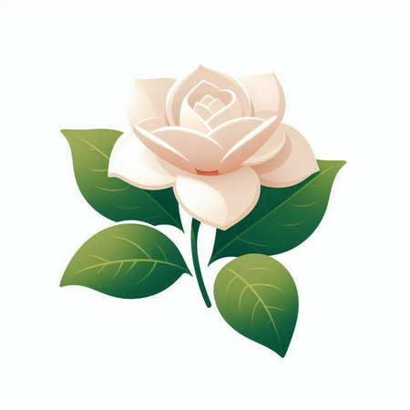 Beautiful white camellia flower on a white background. Vector illustration.のイラスト素材