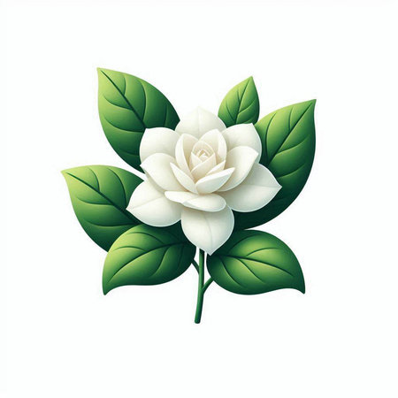White jasmine flower with green leaves isolated on white background.のイラスト素材
