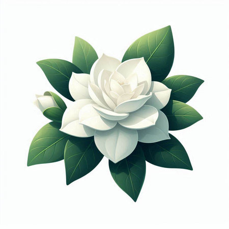 gardenia flower with leaves isolated on white background. vector illustrationのイラスト素材