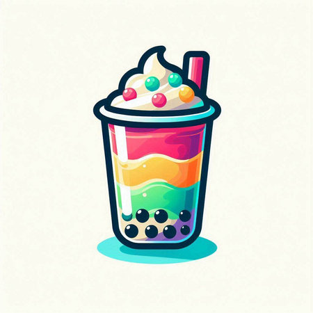 Milkshake with whipped cream and fruit toppings. Vector illustration.のイラスト素材