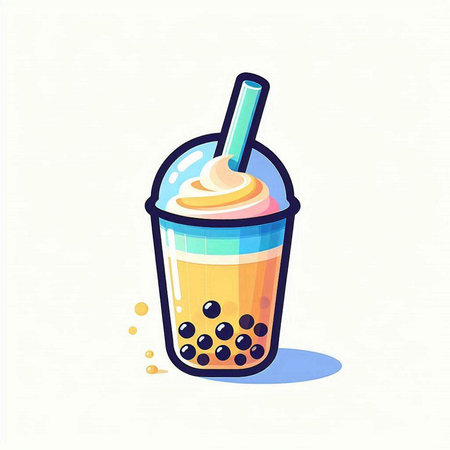 Vector illustration of bubble tea in a glass cup with a straw.のイラスト素材
