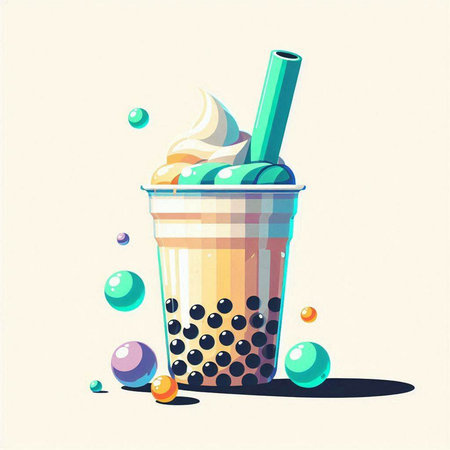 Milkshake with ice cream and bubble gum. Vector illustration.のイラスト素材