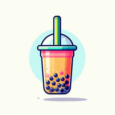 Colorful vector illustration of a glass of bubble tea with straw.のイラスト素材